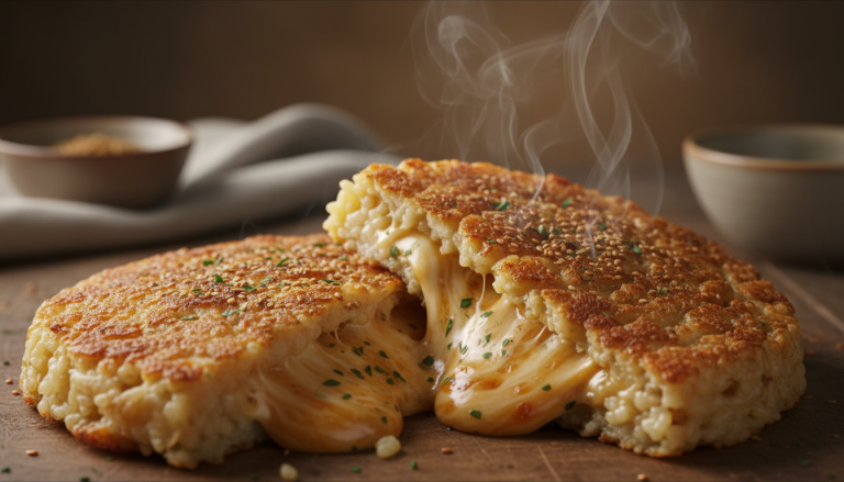 savourez une galette croustillante à base de riz cuit, dévoilant un cœur fondant et riche en saveurs uniques pour une expérience gourmande incomparable.