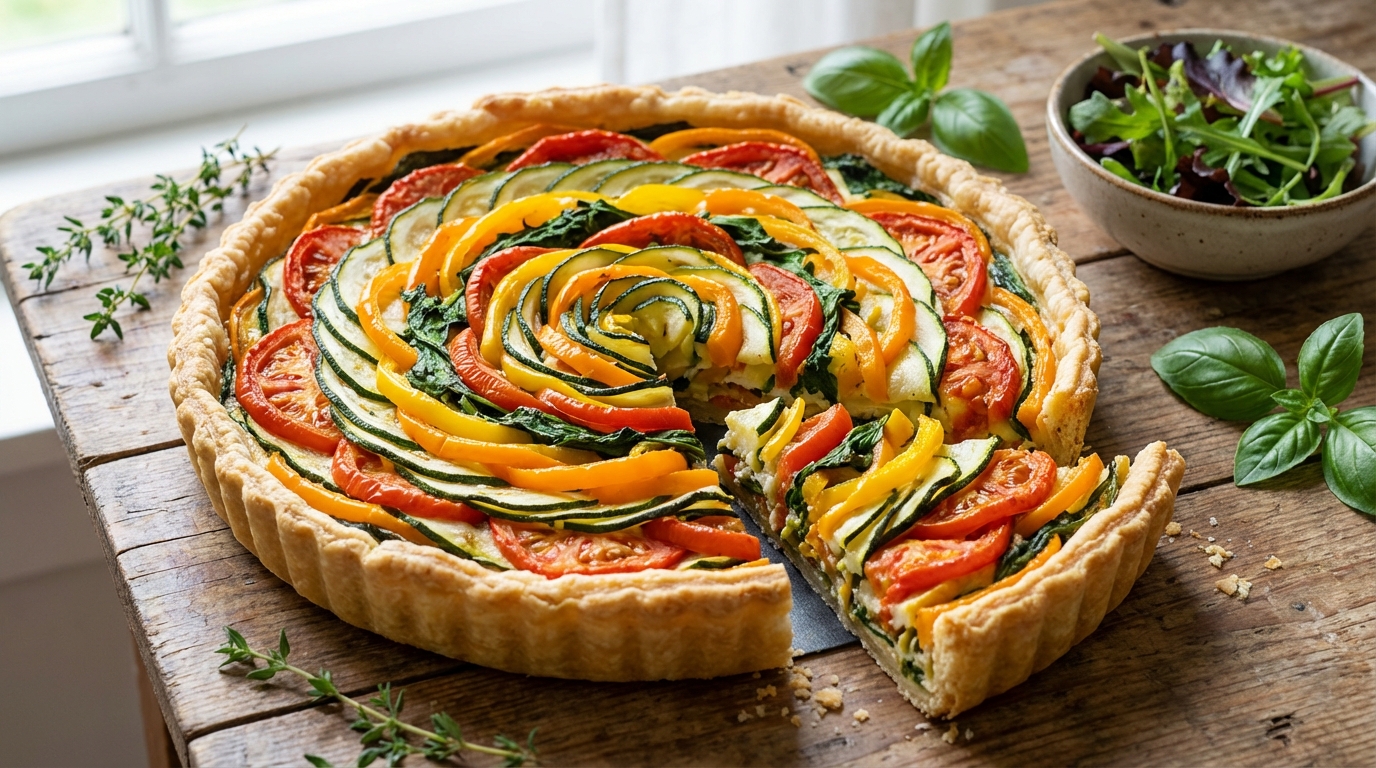 découvrez notre recette de quiche légère en spirales, un délice végétarien plein de saveurs, parfait pour un repas sain et gourmand.