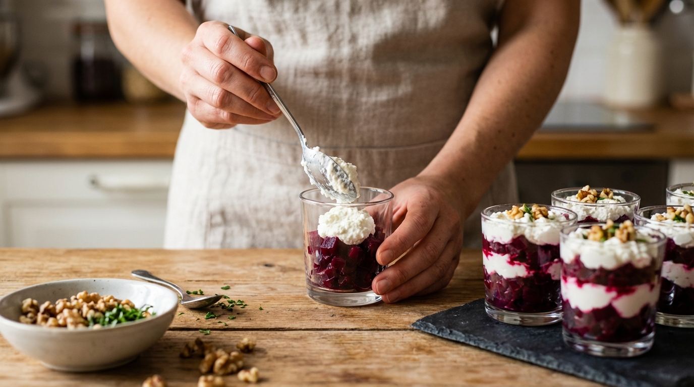 découvrez notre recette savoureuse et raffinée de délice en verrine alliant la douceur de la betterave au crémeux du fromage frais, parfaite pour toutes les occasions.