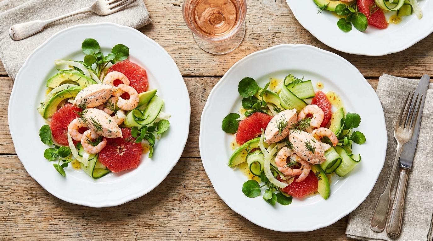 découvrez notre recette gourmande estivale alliant crevettes fraîches, pamplemousse juteux et fromage au saumon pour un repas frais et savoureux.