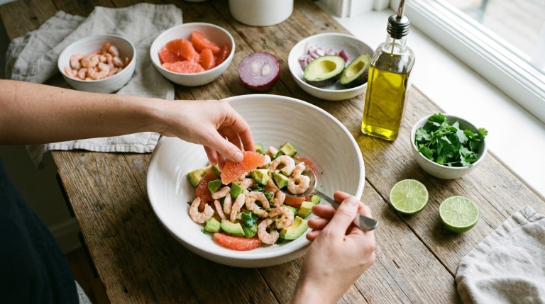découvrez une recette gourmande et rafraîchissante alliant crevettes fraîches, pamplemousse juteux et fromage au saumon, parfaite pour un délice estival savoureux.