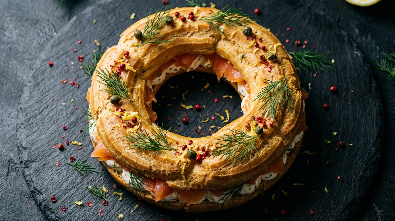 découvrez notre paris-brest revisité avec une touche gourmande : saumon fumé et fromage frais pour une explosion de saveurs surprenante et raffinée.