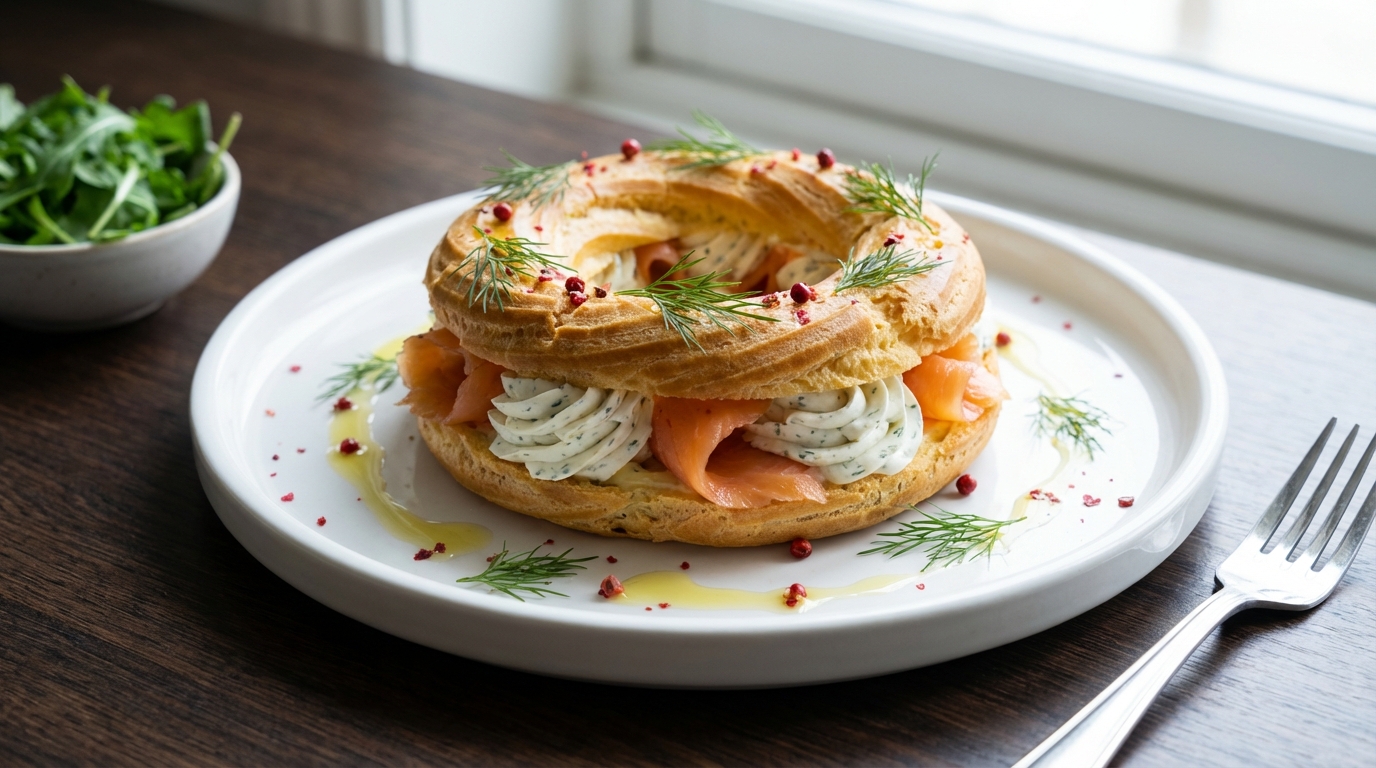 découvrez notre paris-brest revisité alliant le goût raffiné du saumon fumé et la douceur du fromage frais pour un délice gourmand unique.