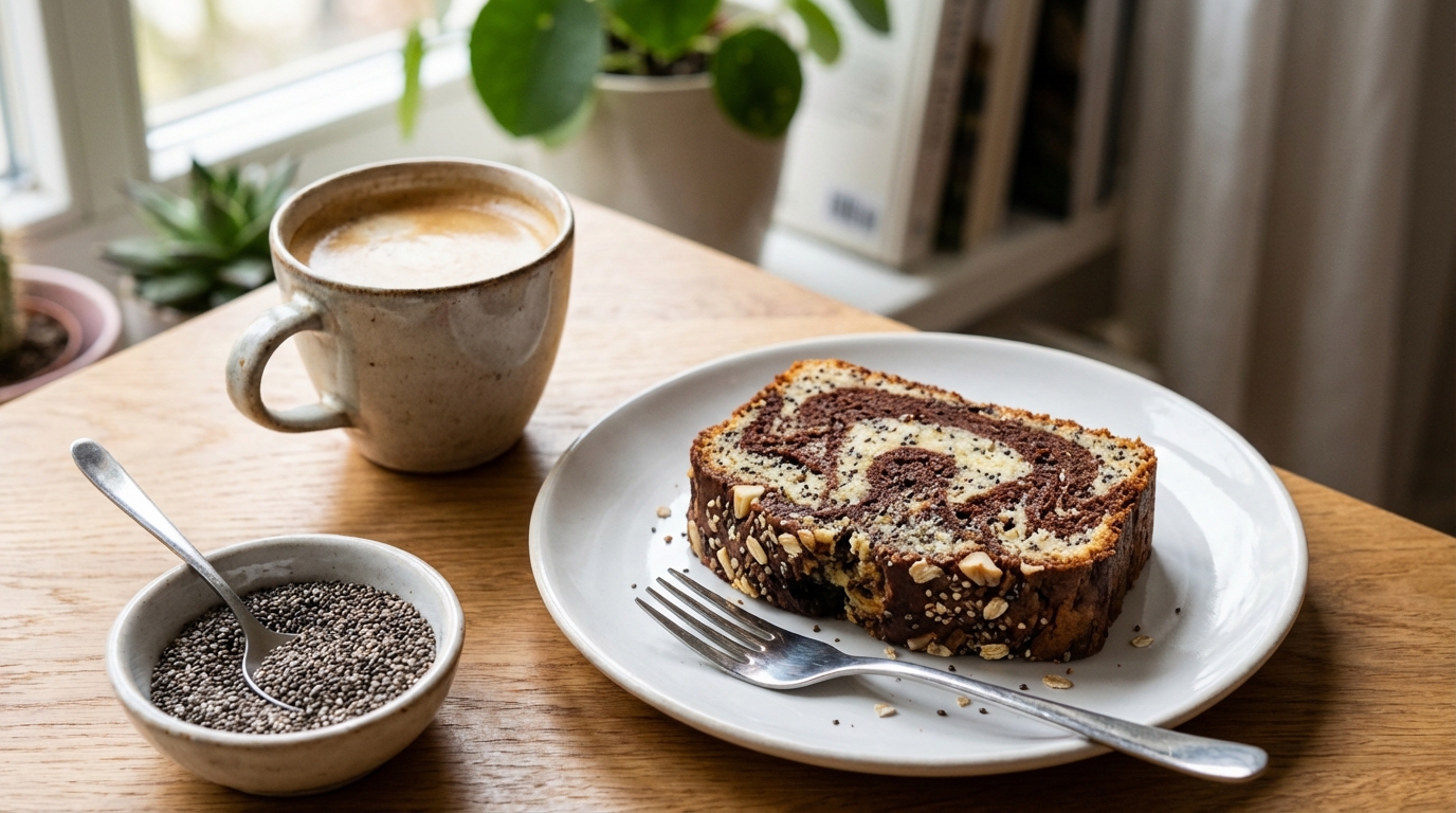 découvrez notre cake marbré léger et savoureux, enrichi aux graines de chia pour une touche saine et gourmande. parfait pour un goûter équilibré et délicieux.