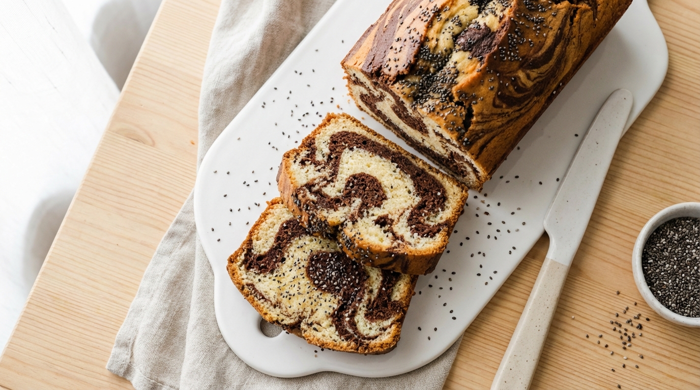 découvrez notre cake marbré enrichi aux graines de chia, un délice léger alliant saveurs gourmandes et bienfaits nutritionnels pour un plaisir sain et délicieux.