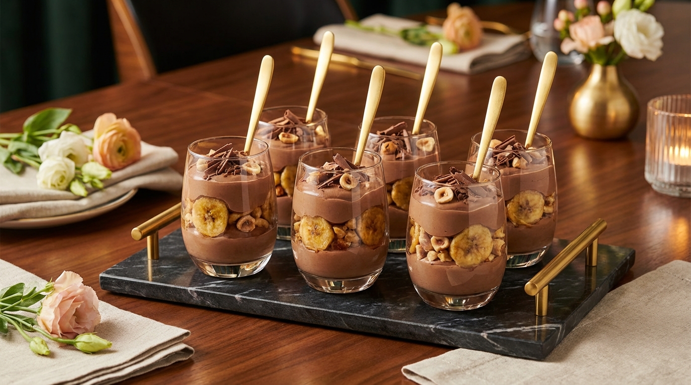 découvrez notre délice onctueux : une crème légère au kinder, banane et éclats de noisettes, pour une gourmandise fondante et pleine de saveurs.