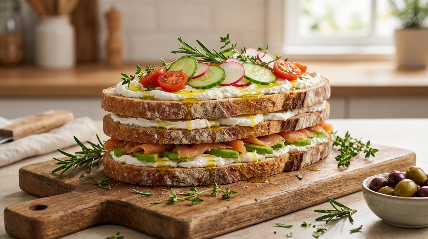 découvrez notre sandwich cake au chèvre, une recette salée originale et gourmande, parfaite pour une pause savoureuse et inventive.