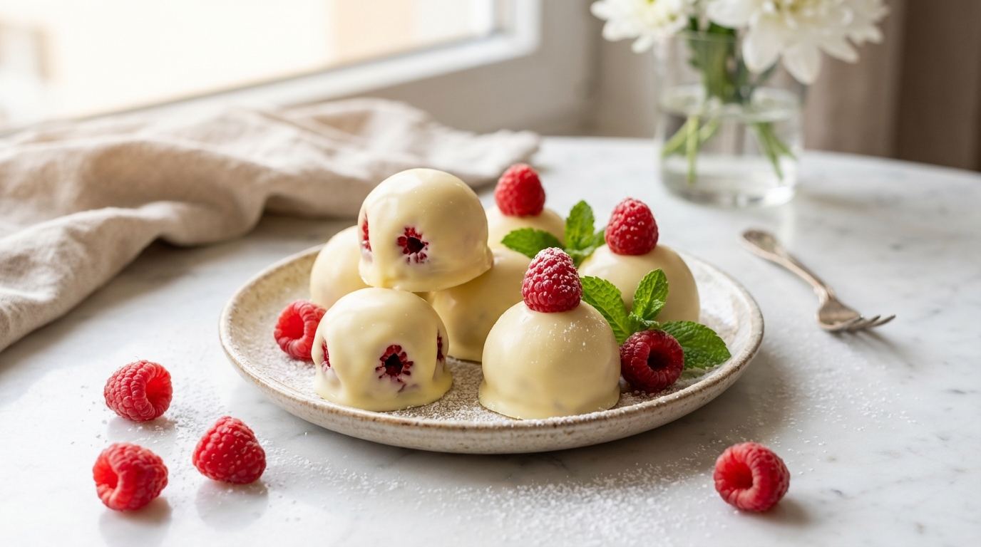 découvrez des recettes faciles et rapides de bouchées légères à la framboise et au chocolat blanc, parfaites pour un moment gourmand et sain.