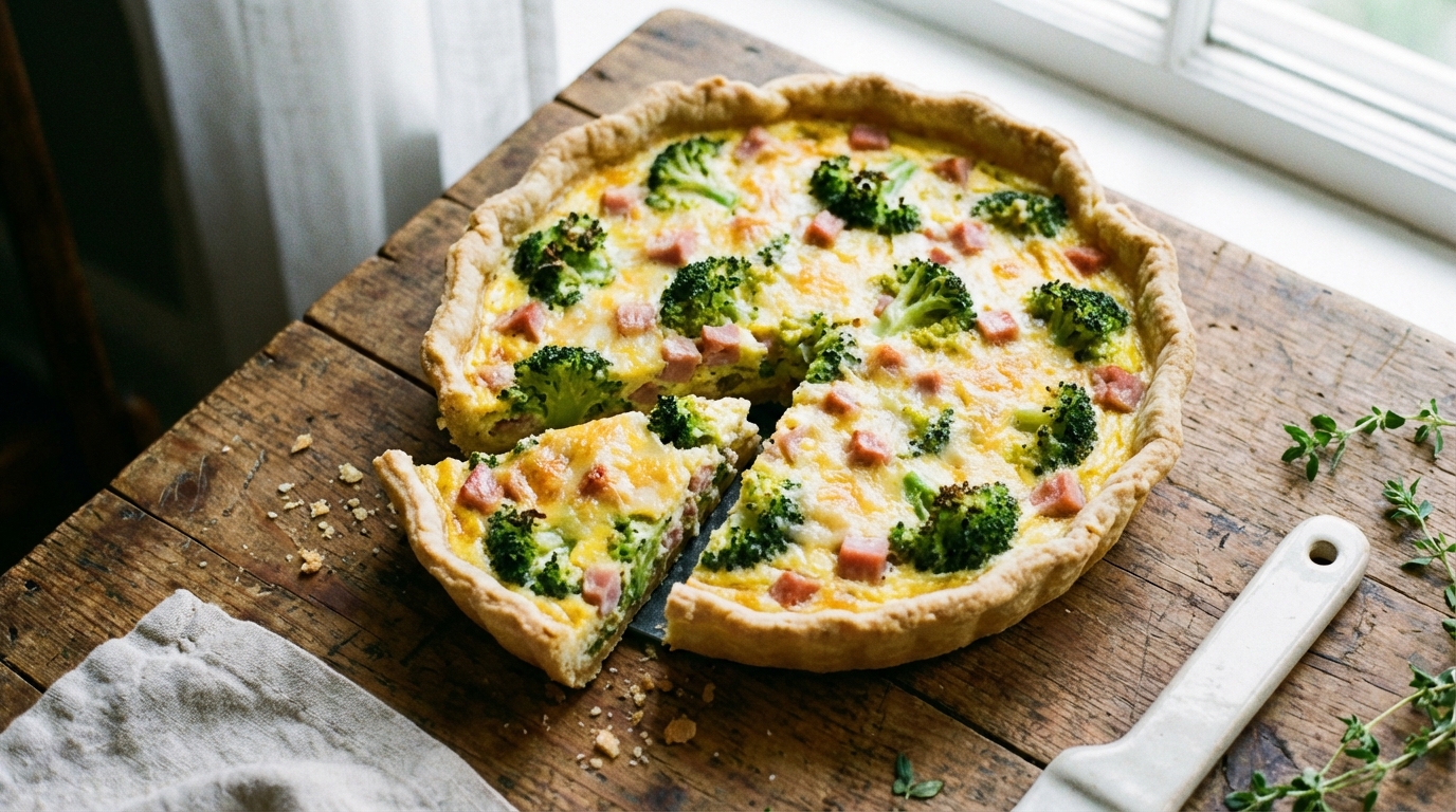 découvrez une recette facile et rapide de quiche légère au brocoli et jambon, préparée avec le thermomix pour un repas savoureux et sain.