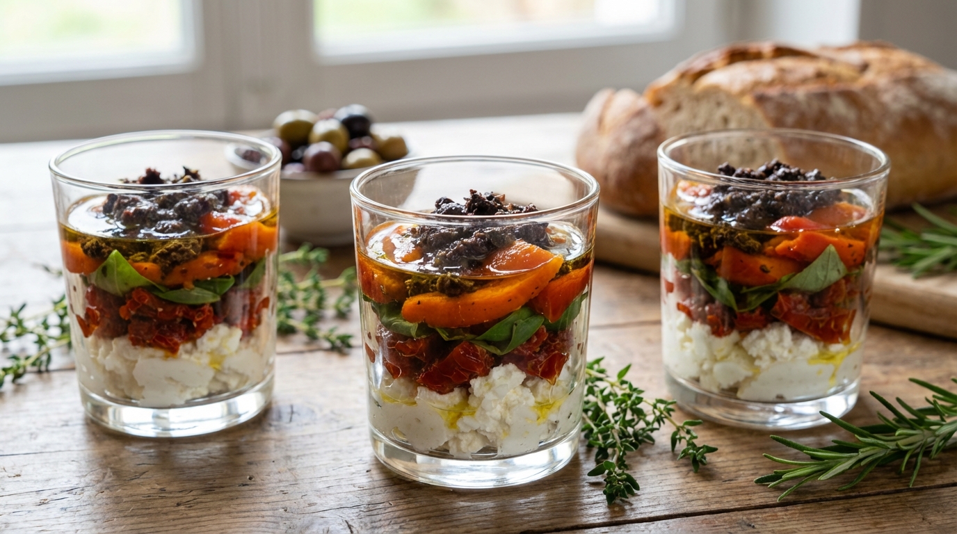 découvrez notre recette gourmande de verrines provençales au chèvre frais, un mélange savoureux et frais qui éveillera vos papilles.