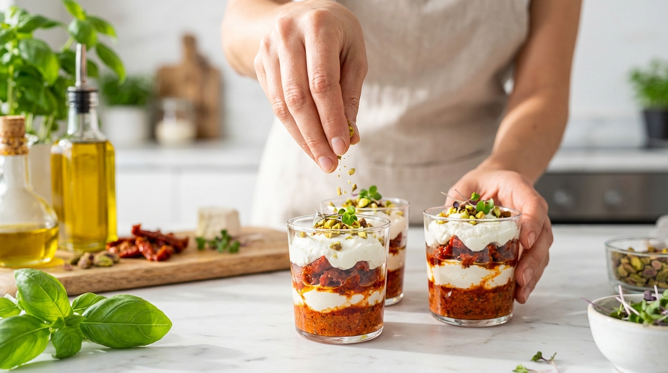 découvrez notre recette facile de verrines provençales au chèvre frais, alliant fraîcheur et saveurs méditerranéennes pour un apéritif gourmand et coloré.