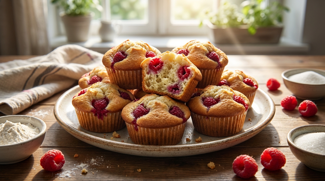 découvrez notre recette ultra légère de muffins aux framboises, délicieusement moelleux et parfaits pour un goûter sain et gourmand.