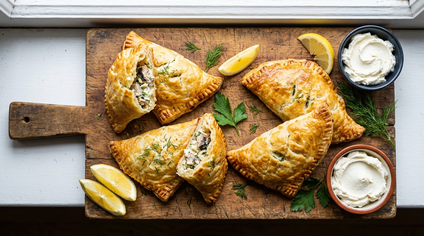 découvrez notre recette savoureuse de chaussons de sardines au fromage frais, ail et fines herbes, parfaits pour un apéritif gourmand et facile à préparer.