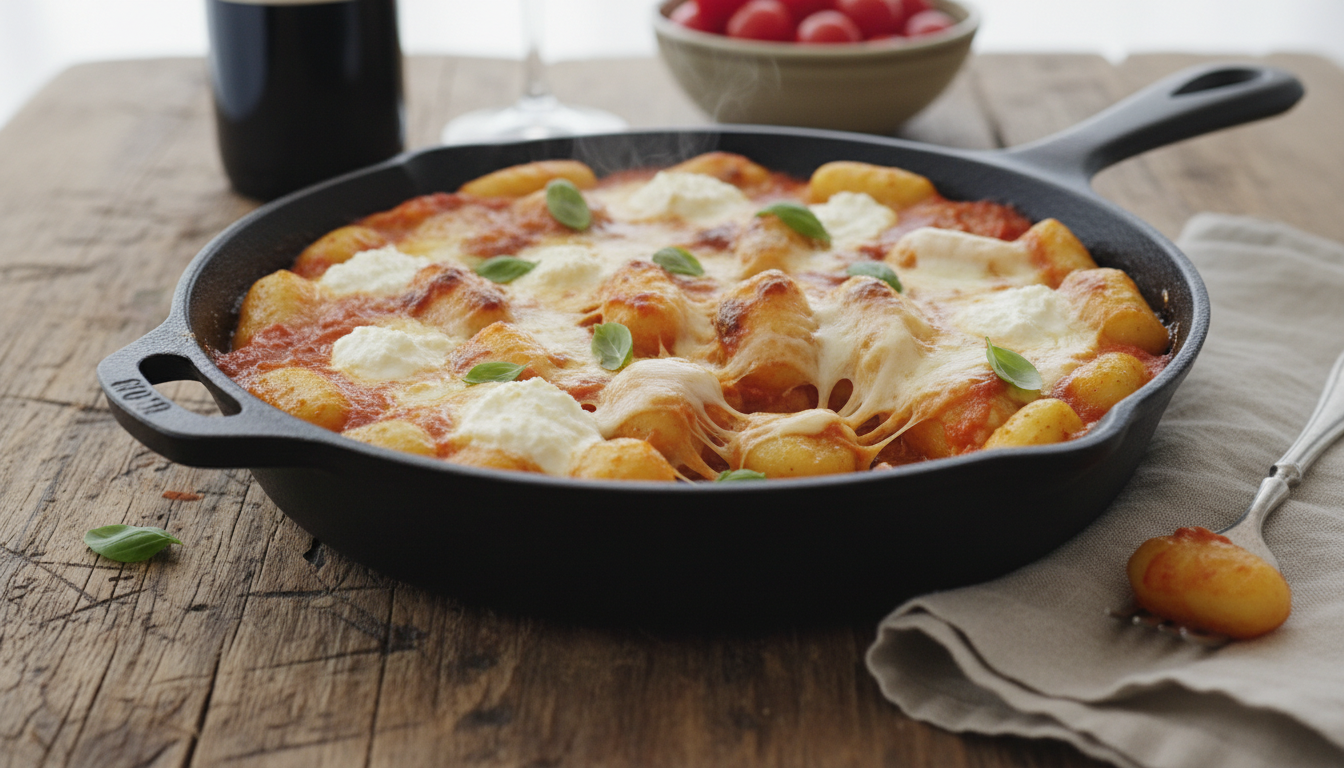 savourez un dîner italien authentique avec nos gnocchis gratinés à la tomate chaude, accompagnés de ricotta onctueuse et mozzarella fondante pour un plat gourmand et réconfortant.