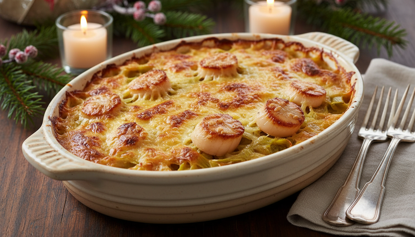 découvrez notre recette facile de gratin de poireaux aux saint-jacques, idéale pour sublimer vos dîners de fête avec une touche gourmande et raffinée.