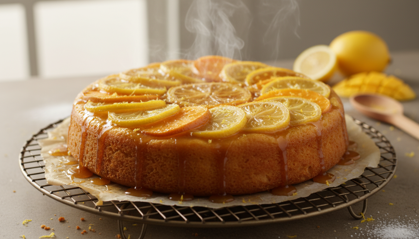 découvrez le gâteau renversé citron-mangue de cyril lignac, un dessert inédit alliant l'acidité vive du citron à la douceur fondante du caramel, pour une expérience gustative inoubliable.