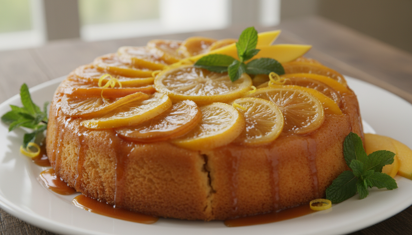 découvrez le gâteau renversé citron-mangue de cyril lignac, un dessert mémorable alliant acidité vive et caramel fondant pour une explosion de saveurs équilibrée et surprenante.
