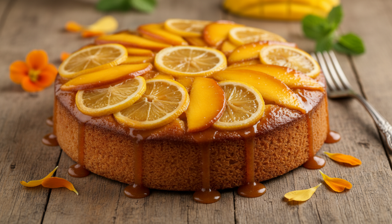 découvrez le gâteau renversé citron-mangue de cyril lignac, alliant acidité vive et caramel fondant pour un dessert équilibré et inoubliable.