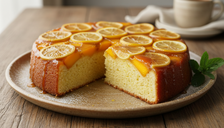 découvrez le gâteau renversé citron-mangue de cyril lignac, un dessert unique alliant l'acidité rafraîchissante du citron, la douceur exotique de la mangue et le caramel fondant pour une expérience gustative inoubliable.