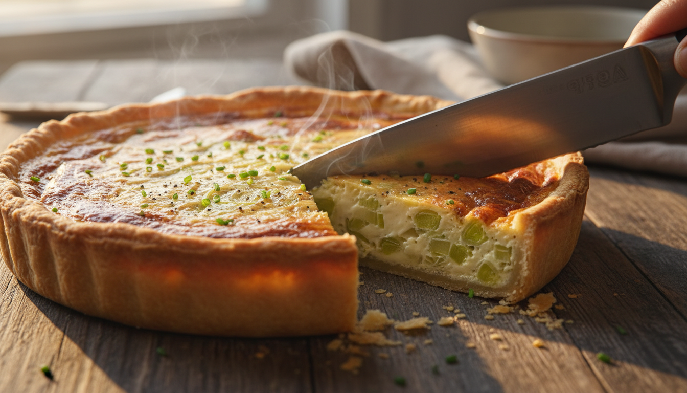 découvrez le secret pour une quiche aux poireaux fondante à souhait et maîtrisez l'art de la découpe parfaite à chaque fois.