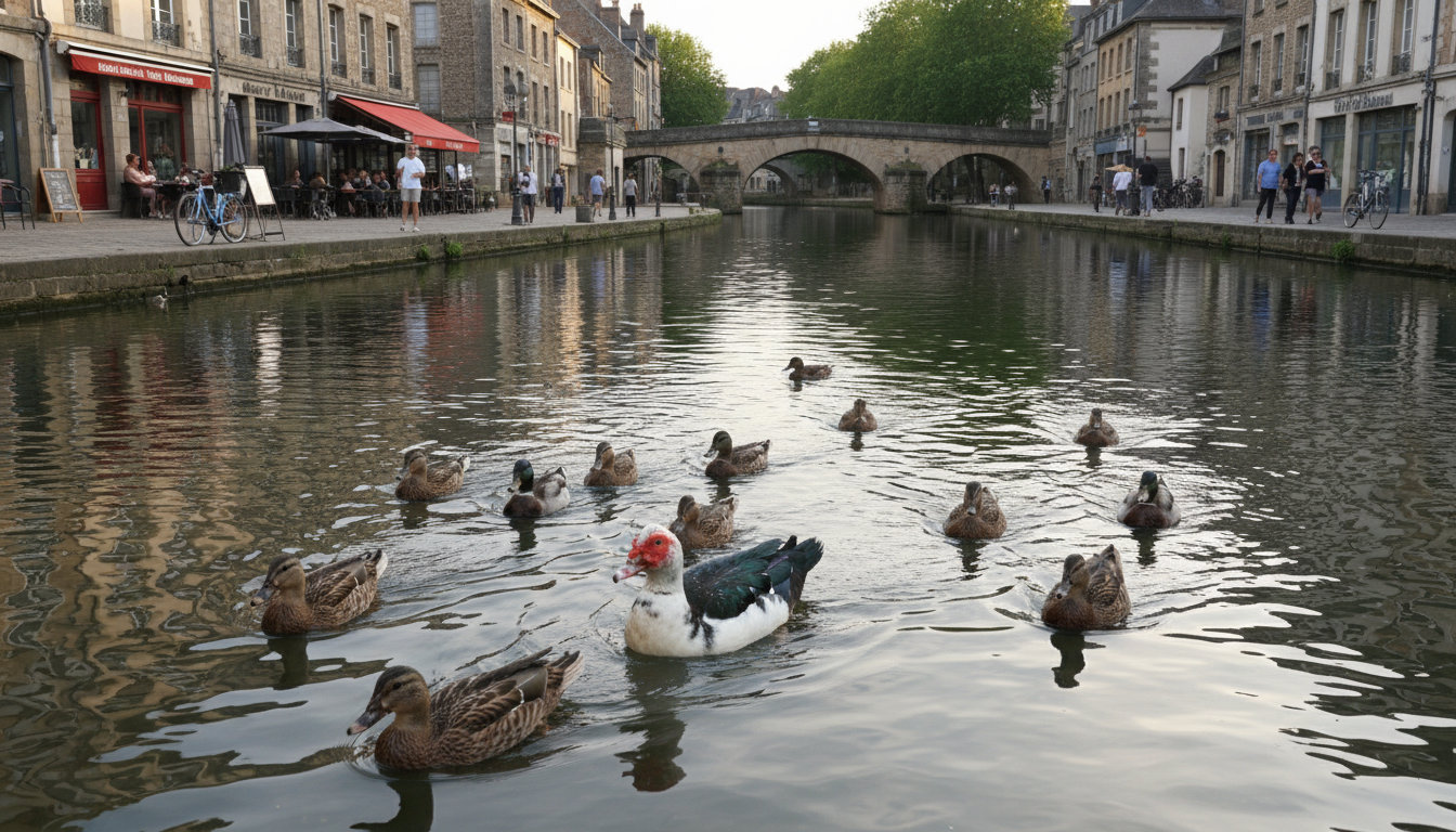 découvrez l'étonnant oiseau noir, blanc et rouge qui nage dans la vilaine à rennes, une rencontre fascinante au cœur de la nature bretonne.