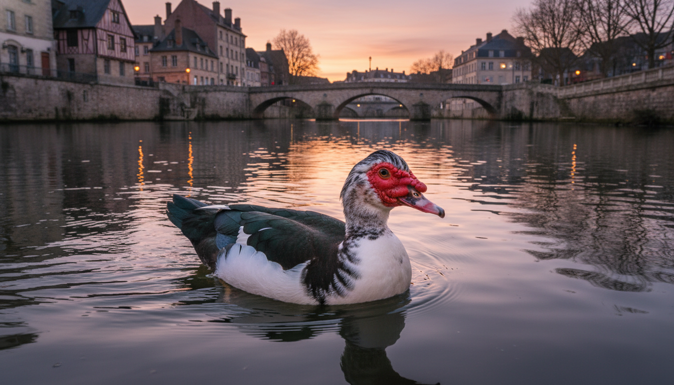 découvrez l'étrange oiseau aux couleurs noir, blanc et rouge nageant paisiblement dans la vilaine à rennes, un spectacle naturel fascinant à ne pas manquer.