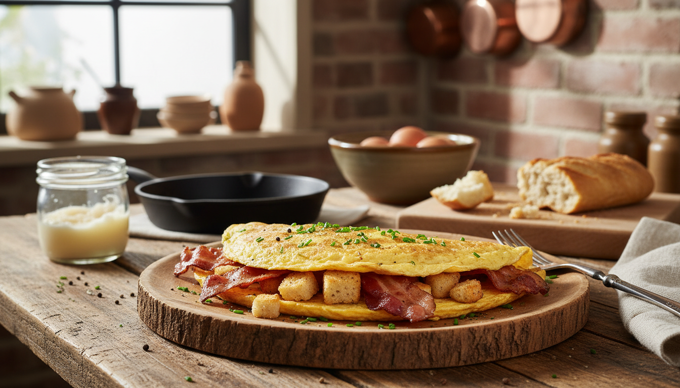 découvrez comment transformer le pain rassis en une délicieuse omelette aux lardons et croûtons, pour une texture moelleuse et savoureuse à chaque bouchée.