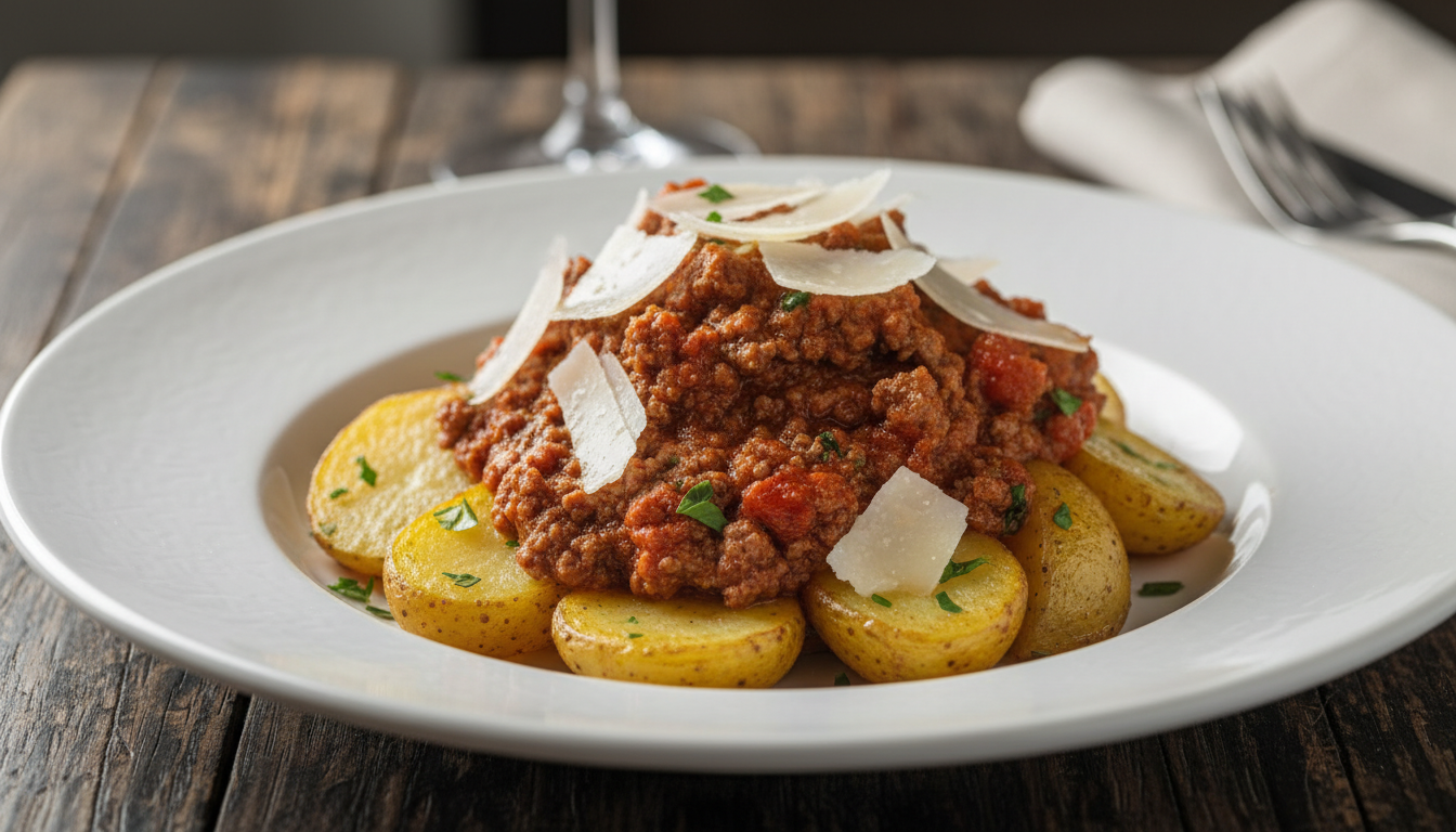 découvrez la recette exclusive de simone zanoni pour des patate alla bolognese, une manière gourmande et raffinée de sublimer les pommes de terre en un délice gastronomique.
