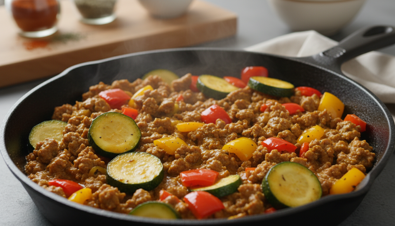 découvrez une poêlée savoureuse alliant steak haché, courgettes et poivrons relevés au curry, pour une recette simple et pleine de saveurs qui éveillera vos papilles.