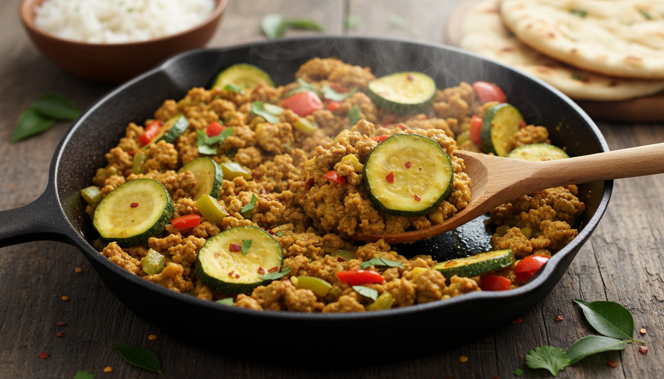 découvrez une poêlée savoureuse de steak haché, courgettes et poivrons au curry, un plat simple et rapide à préparer aux arômes épicés et surprenants qui ravira vos papilles.