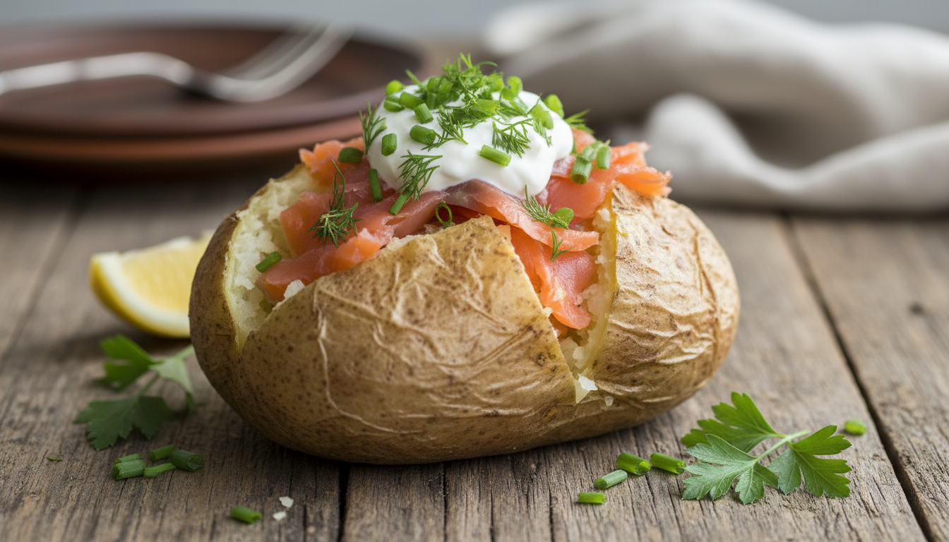 découvrez notre recette facile de pommes de terre au four garnies de saumon fumé, un plat savoureux au cœur tendre qui ravira vos papilles.