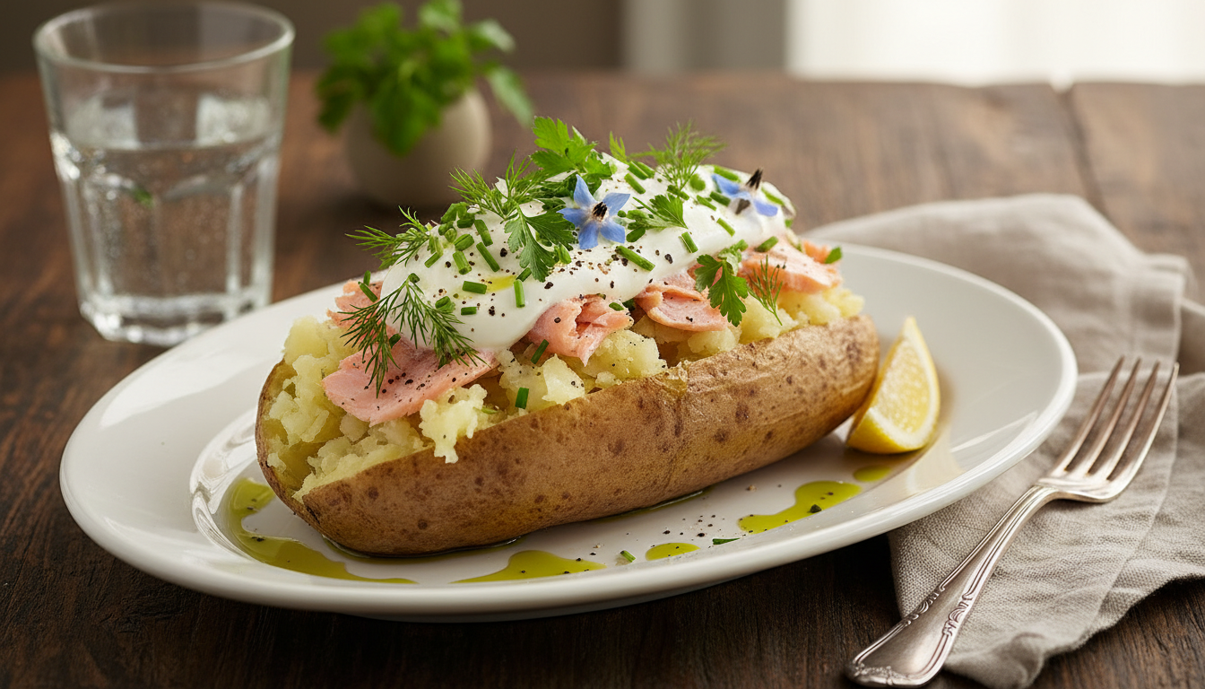 découvrez notre recette facile de pommes de terre au four garnies de saumon fumé, alliant cœur tendre et saveurs délicates pour un plat gourmand et rapide à préparer.
