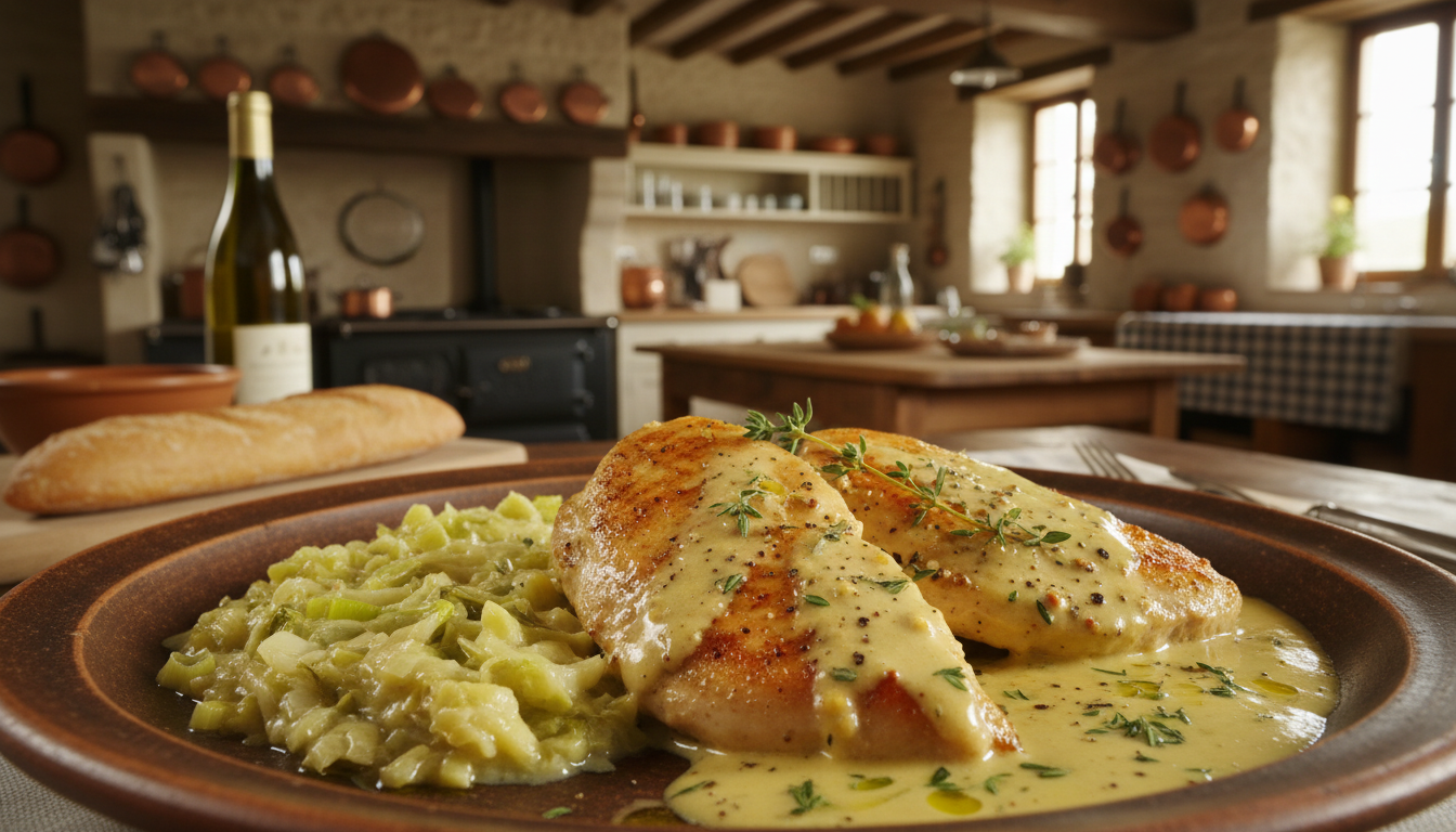 découvrez notre recette de poulet à la moutarde accompagné d'une fondue de poireaux ultra fondante, le plat réconfortant parfait pour cet hiver.