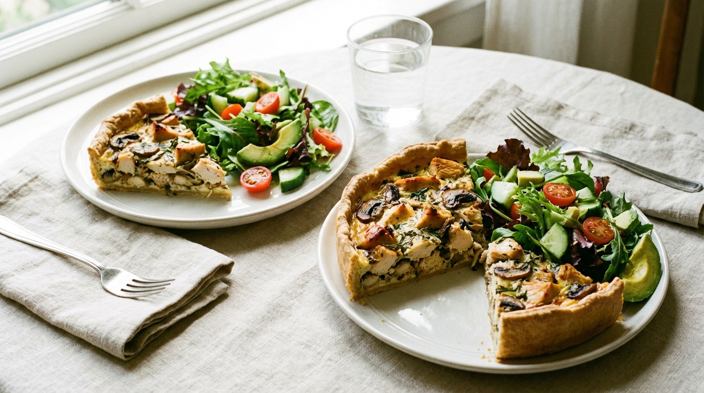 découvrez notre recette simple et délicieuse de quiche légère aux champignons et poulet, idéale pour un repas savoureux et équilibré.