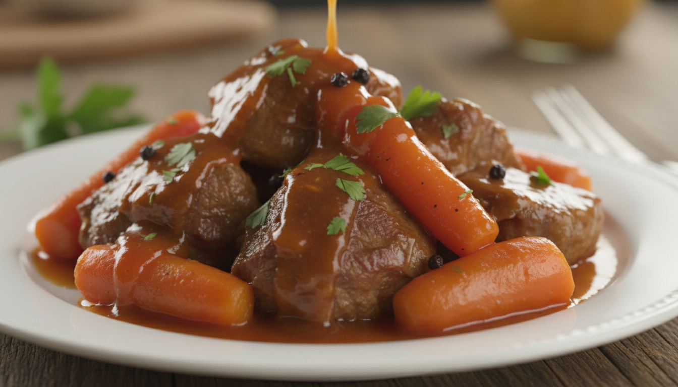 découvrez notre ragoût de mouton fondant accompagné de carottes éclatantes et d'une sauce ambrée savoureuse, pour un dîner gourmand et réconfortant qui ravira vos papilles.