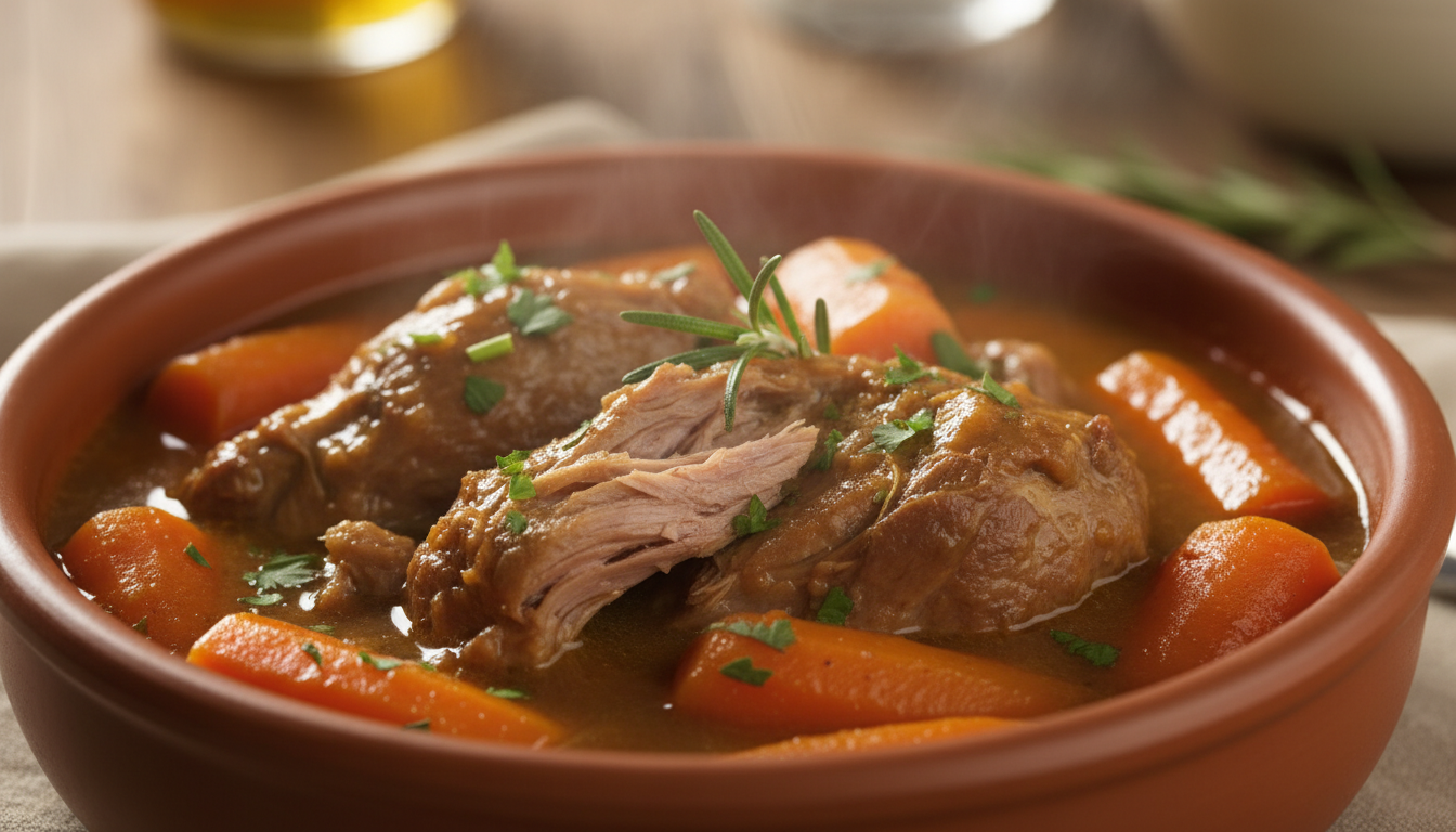 savourez un ragoût de mouton fondant accompagné de carottes éclatantes et d'une sauce ambrée riche, pour une expérience gourmande qui transforme votre dîner en un moment de pur plaisir.