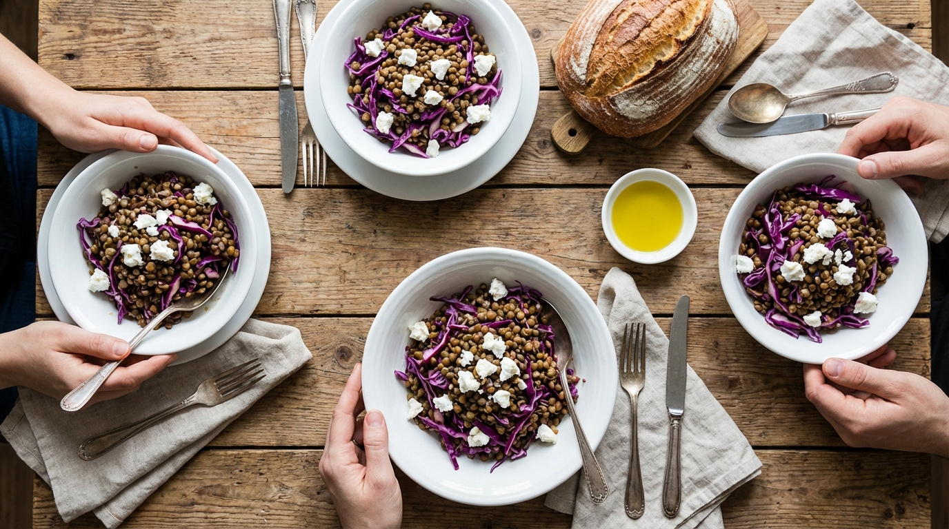 découvrez une recette gourmande alliant lentilles savoureuses, chou rouge croquant et chèvre fondant pour une salade saine et pleine de saveurs.