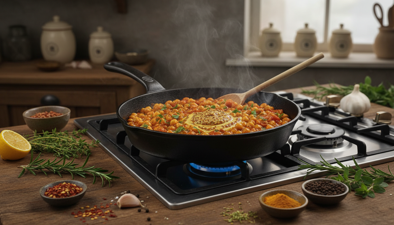 découvrez comment transformer vos plats avec ces pois chiches à la tomate et à la moutarde relevée, pour des recettes de placard savoureuses et faciles à réaliser.