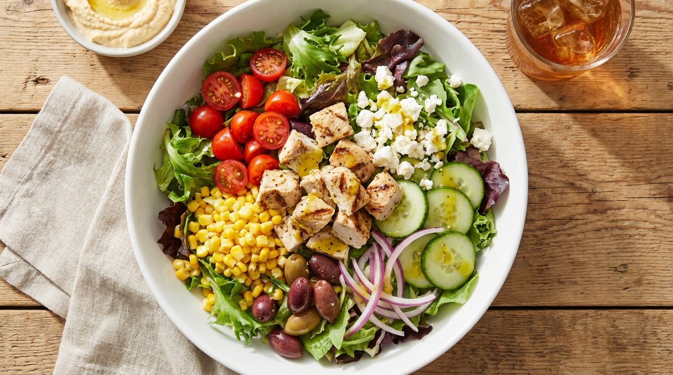 découvrez une recette minceur et pleine de fraîcheur avec cette salade légère au poulet, maïs et tomates, idéale pour une alimentation saine et équilibrée.