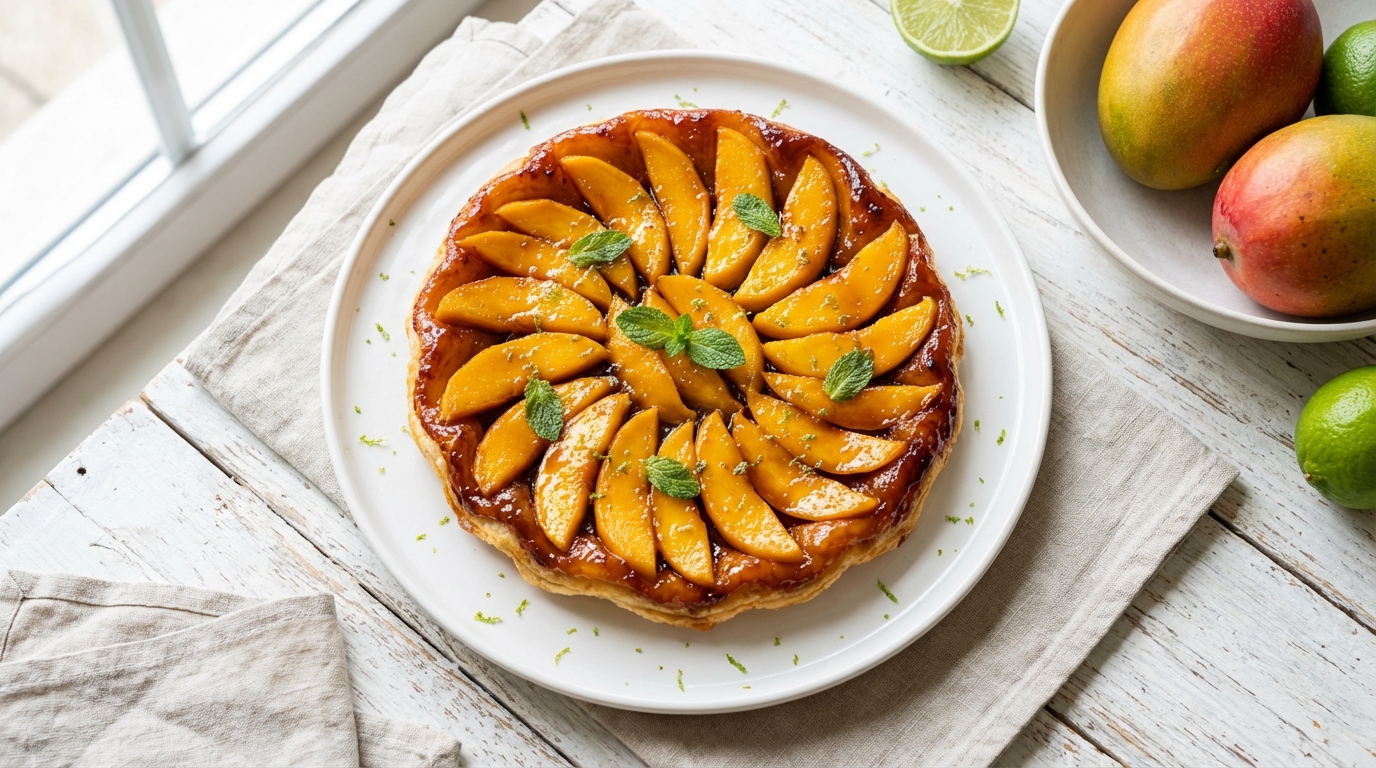 découvrez notre recette allégée de tarte tatin à la mangue, un dessert exotique et légèrement irrésistible qui ravira vos papilles sans culpabilité.