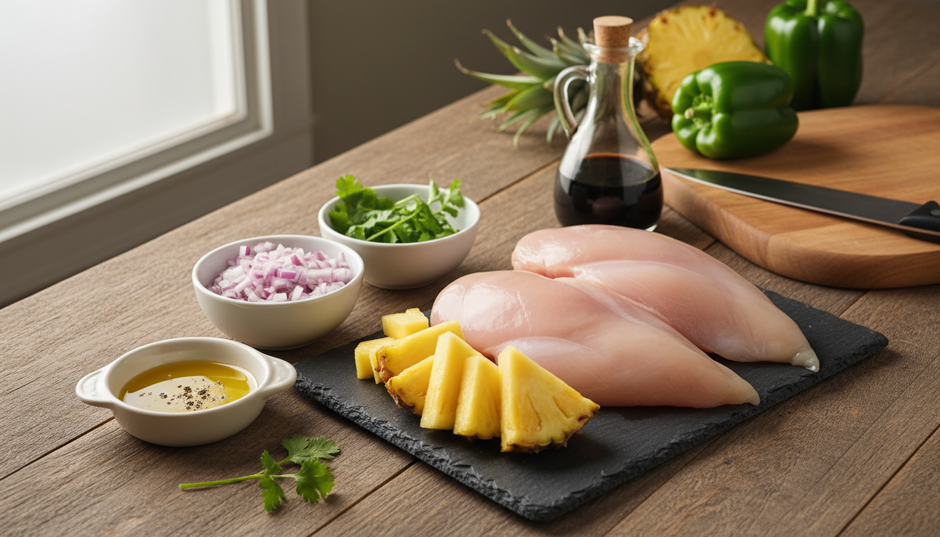 préparez un délicieux poulet à l’ananas en un rien de temps avec seulement trois ingrédients et une poêle. un dîner gourmand et facile à réaliser pour toute la famille.