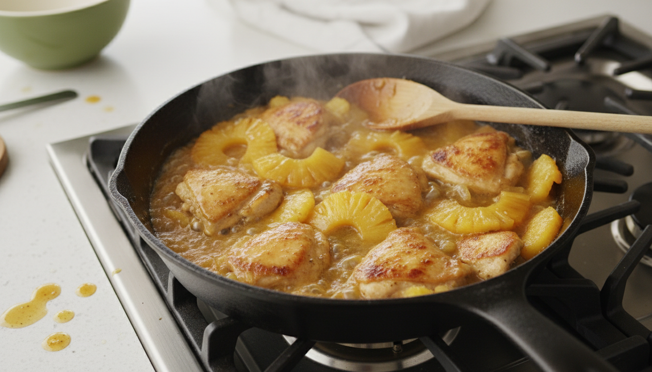 découvrez une recette simple et rapide de poulet à l’ananas avec seulement trois ingrédients et une poêle, pour un dîner gourmand prêt en un tour de main.