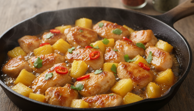 découvrez une recette rapide et savoureuse de poulet à l’ananas avec seulement trois ingrédients et une poêle, pour un dîner gourmand prêt en un tour de main.