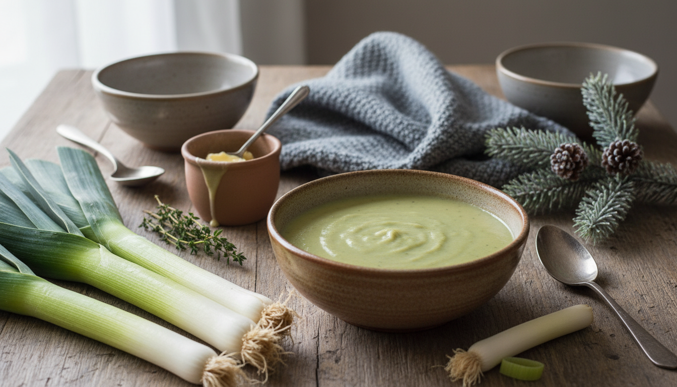 découvrez notre recette facile et réconfortante de velouté de poireaux onctueux, réalisée avec seulement 2 ingrédients, parfaite pour réchauffer 4 personnes cet hiver.