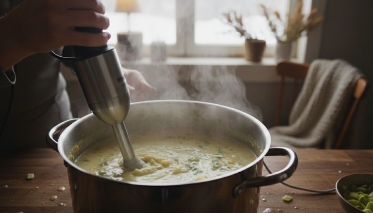 découvrez notre recette facile et réconfortante de velouté de poireaux onctueux avec seulement 2 ingrédients, parfaite pour réchauffer 4 personnes cet hiver.