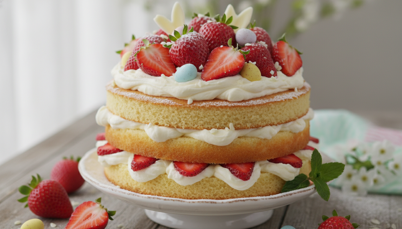 découvrez ce fraisier de pâques généreux et parfumé, une explosion de douceur mêlant couches moelleuses et crème gourmande pour un dessert inoubliable.