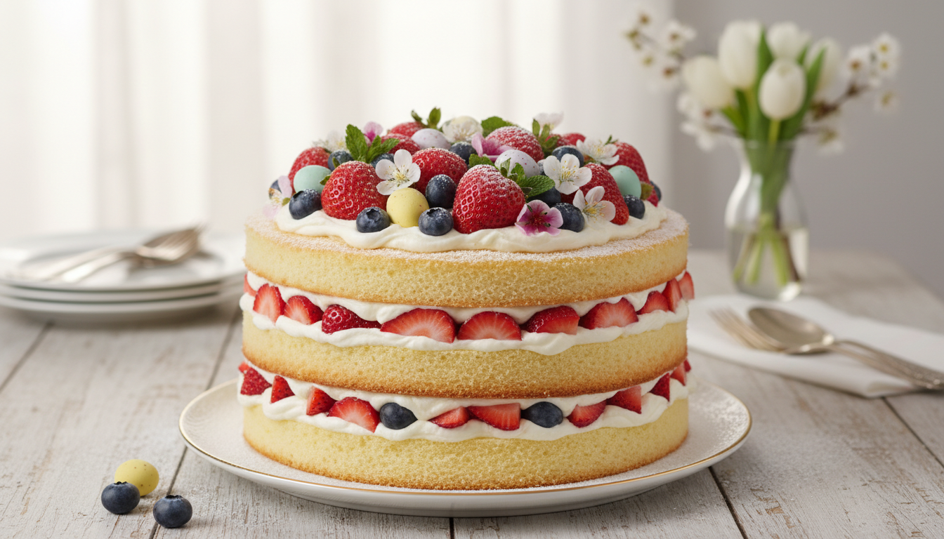 découvrez ce fraisier de pâques généreux et parfumé, alliant couches moelleuses et crème gourmande pour une explosion de douceur irrésistible.