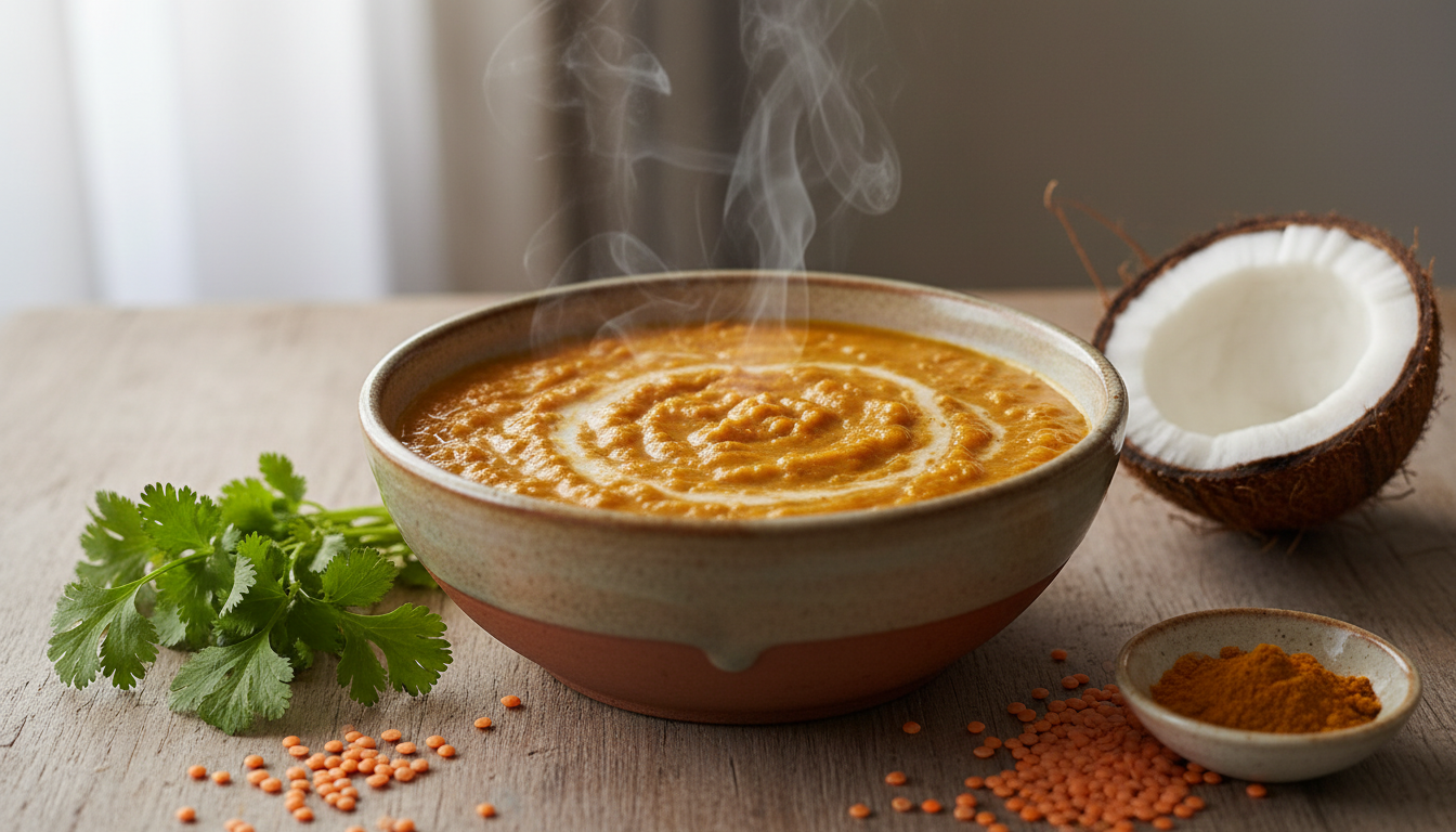 savourez un dahl de lentilles corail au lait de coco, un plat rapide et délicieux qui éveillera vos papilles et simplifiera vos repas quotidiens.