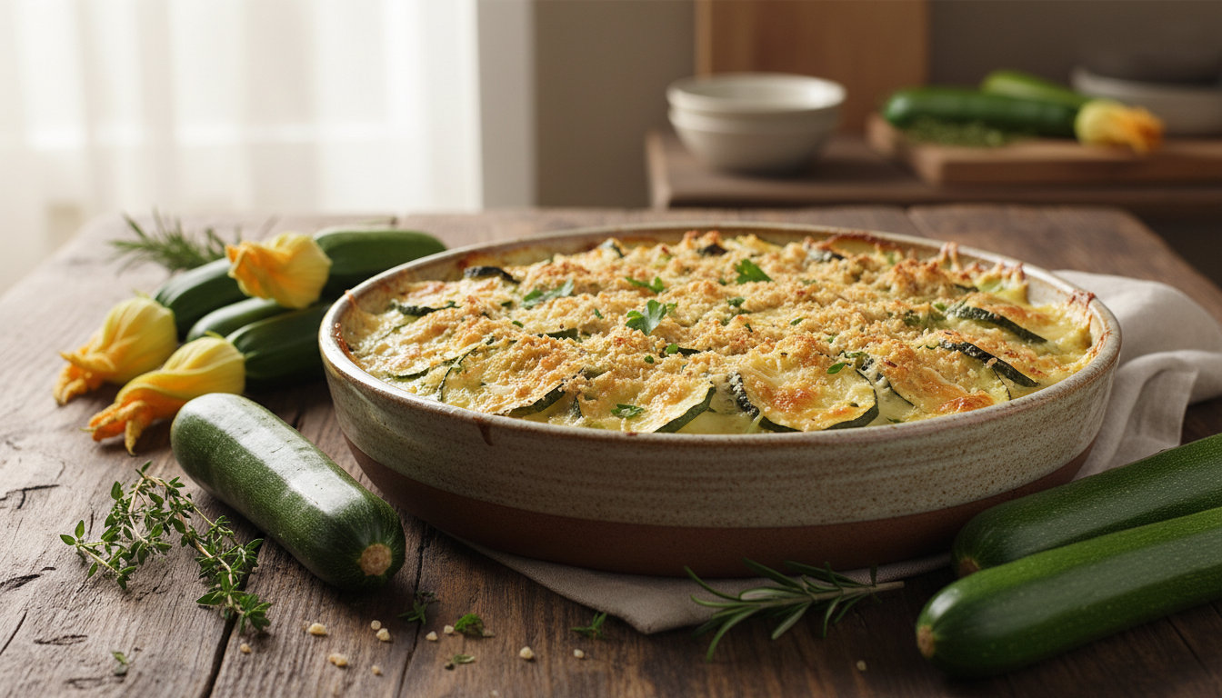savourez un gratin de courgettes fondant qui transforme vos légumes oubliés en un plat réconfortant et gourmand, parfait pour un repas savoureux et convivial.