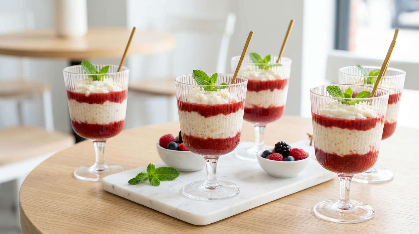 découvrez une recette simple et savoureuse de riz au lait crémeux parfumé à la vanille, accompagné d'un coulis de fraises léger pour une touche fruitée délicate.